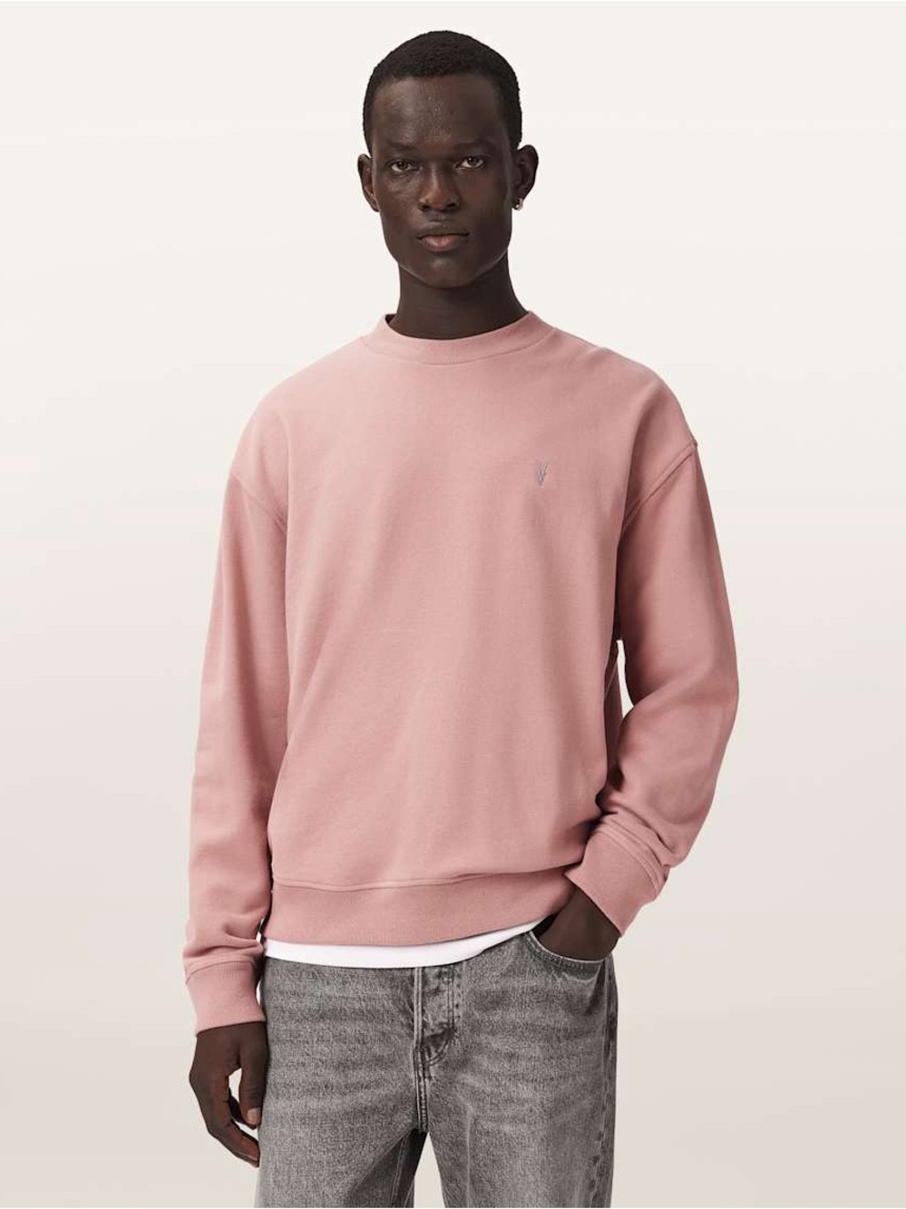 ALLSAINTS RAVEN CREW NECK RAMSKULL SWEATSHIRT PINK COLOR SIZE SMALL COTTON BLEND